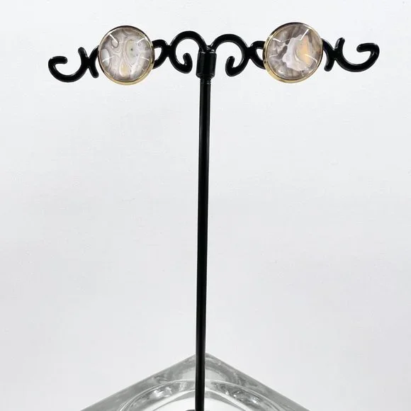 New / Handcrafted - Gold, Cream & Orange Shiny Gold Tone 12mm Stud Earrings - Picture 3 of 7